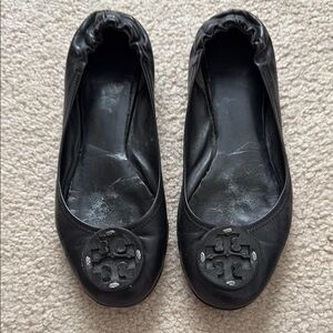 Tory Burch Black Flats with Logo Medallion
